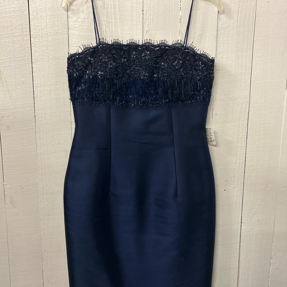 Navy Blue Sheath Cocktail Dress with Spaghetti Straps